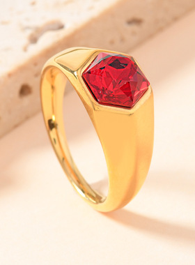 欧美六边形彩钻钛钢戒指