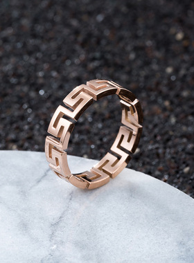 新款中国风钛钢玫瑰金戒指