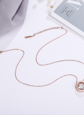 新款钛钢玫瑰金心形项链