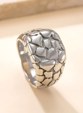 欧美跨境不锈钢裂纹镀金戒指