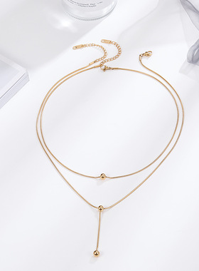 新款钛钢k金蛇骨链流苏圆珠锁骨