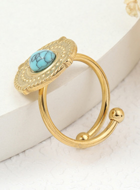 跨境不锈钢轻奢松石钛钢戒指