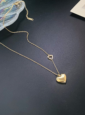 韩版钛钢k金心形项链女冷淡风锁