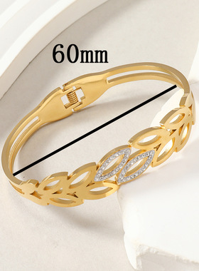 欧美风镂空麦穗镶钻钛钢手镯