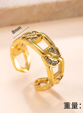 跨境钛钢镀18K金镶钻戒指