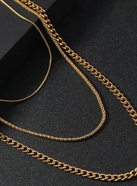 欧美风钛钢三层锁骨链