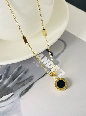 欧美钛钢镀18K玫瑰金罗马文圆