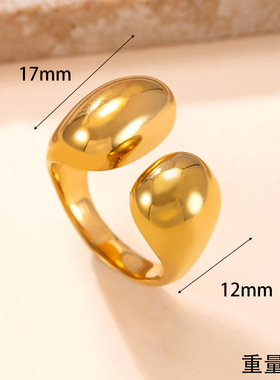 跨境钛钢不规则光面开口戒指