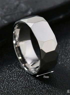 跨境钛钢男士简约8mm菱面戒指