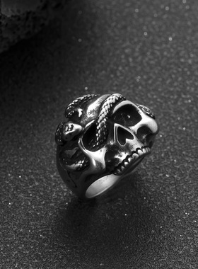 跨境朋克骷髅头钛钢指环