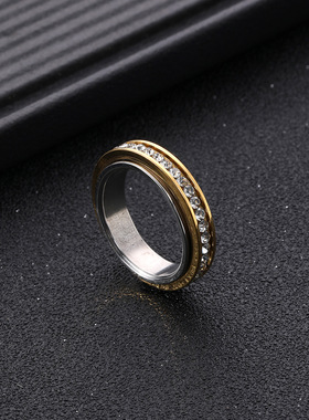 欧美跨境6mm双层满钻钛钢戒指