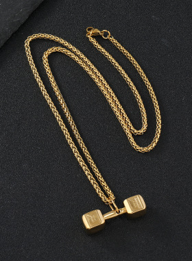 欧美跨境百搭首饰健身哑铃锤子铸造饰品个性钛钢项链嘻哈316L吊坠