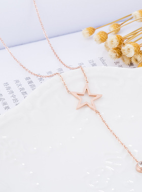 新款钛钢玫瑰金五角星项链