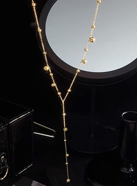 个性钛钢金色圆珠流苏项链