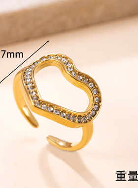 跨境爆款钛钢镂空镶钻爱心戒指