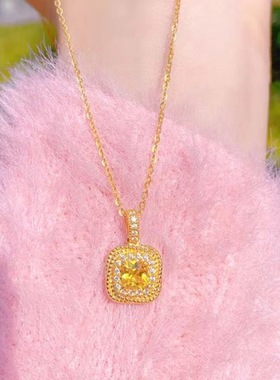 黄金色满锆小方糖吊坠