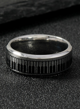 跨境不锈钢黑白钢琴键戒指