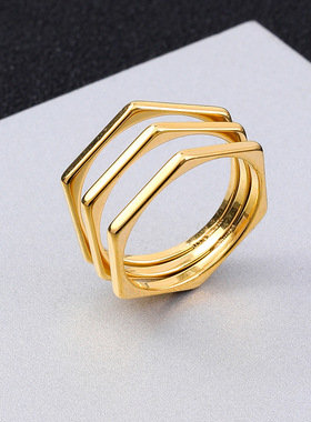 钛钢六边形戒指女小众批发