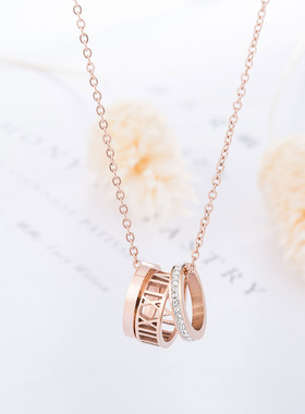 欧美风玫瑰金三环锁骨链