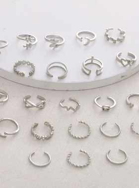 欧美新款跨境组合脚戒 时尚爱心羽毛树叶月牙22件套装开口脚饰