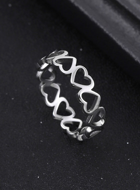 跨境镂空桃心钛钢戒指