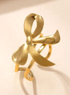 跨境爆款蝴蝶结钛钢戒指