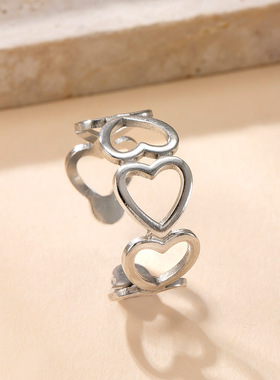 跨境热销不锈钢镂空爱心戒指