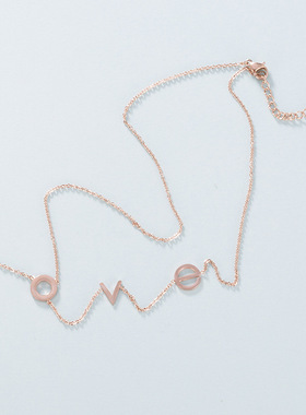 韩版钛钢镀18k玫瑰金潮流lov字母