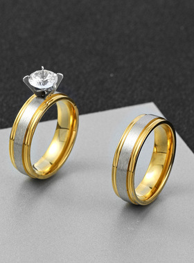 不锈钢锆石情侣钛钢戒指