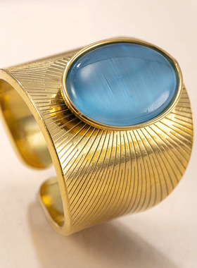 欧美时尚天然石钛钢戒指