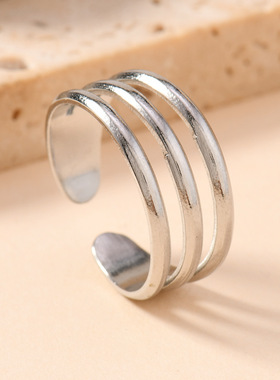 钛钢几何三线开口戒50