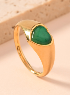 欧美简约猫眼石爱心戒指