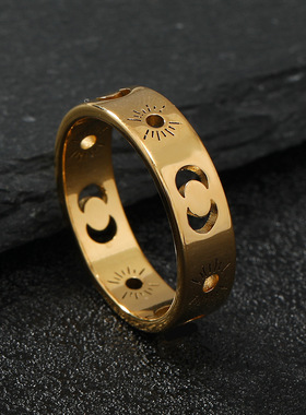 跨境钛钢太阳月亮情侣戒指