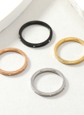 跨境钛钢微镶钻情侣对戒四色套装