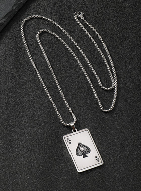 跨境不锈钢黑桃A钛钢项链