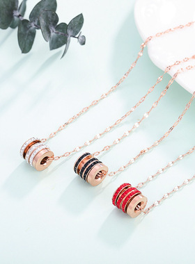 欧美风三环镶钻钛钢项链