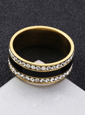 欧美风双排钻黑油钛钢戒指