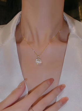 可旋转猫眼石钛钢项链