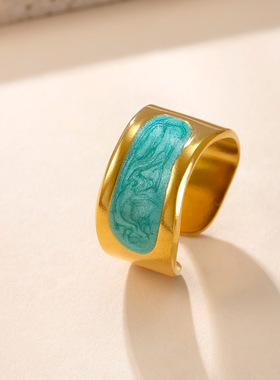 欧美跨境不锈钢彩油可调戒指