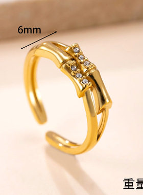 跨境新款钛钢竹节镶钻开口戒