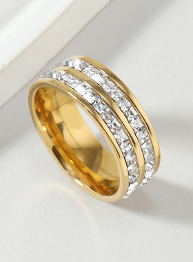 欧美跨境钛钢满天星情侣对戒