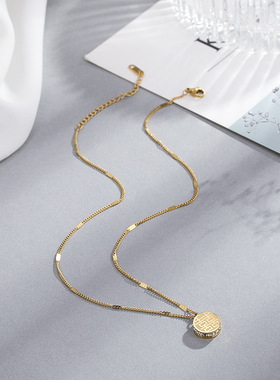 钛钢福字双面吊坠项链