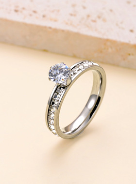 跨境热销六爪镶钻情侣对戒