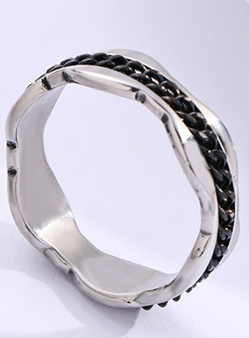 欧美新款可转动波浪钛钢戒指