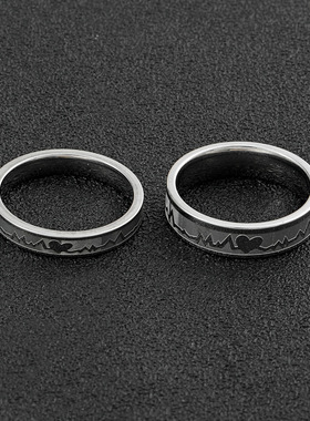 时尚不锈钢心电图情侣对戒