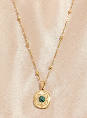 波西米亚风钛钢绿松石锁骨链