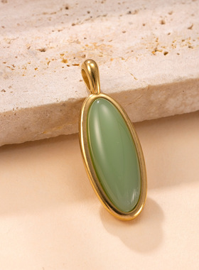 钛钢天然石椭圆吊坠项链
