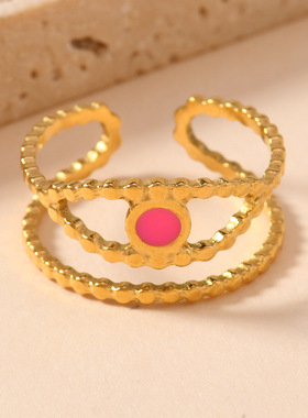 跨境外贸不锈钢镀18K金嘻哈戒