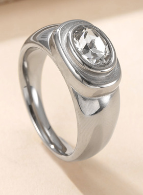 跨境热销钛钢锆石镀金戒指