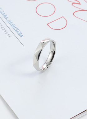 跨境钛钢简约4MM菱形情侣对戒